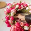 J'FLORU Valentines Day Decorations Romantic Valentines Day Gifts 22 Inch Valentine's Day Wreath with Lovely Bear Heart Roses Tulips for Valentine Party Anniversary Candlelight Dinner