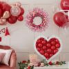 J'FLORU 22 Inch Valentines Day Wreath Pink Valentine's Day Wreaths for Front Door Tulip Wreath with Red Hearts and Berries for Valentine Wedding Anniversary Candlelight Dinner