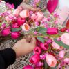 J'FLORU 22 Inch Valentines Day Wreath Pink Valentine's Day Wreaths for Front Door Tulip Wreath with Red Hearts and Berries for Valentine Wedding Anniversary Candlelight Dinner