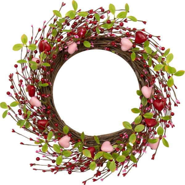 J'FLORU Valentine's Day Wreaths for Front Door 20 Inch Valentines Day Wreath Valentine Door Wreath with Pink Red Hearts and Berries Valentines Day Gifts Anniversary Wedding Decorations