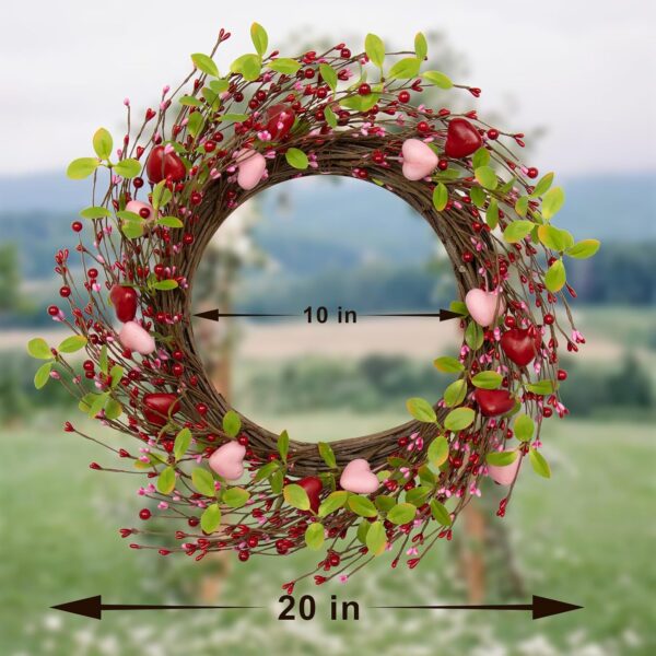 J'FLORU Valentine's Day Wreaths for Front Door 20 Inch Valentines Day Wreath Valentine Door Wreath with Pink Red Hearts and Berries Valentines Day Gifts Anniversary Wedding Decorations