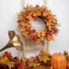 J'FLORU Artificial Fall Wreath 22 Inch Autumn Wreaths for Front Door Orange Daisy Wreath with Wildflowers Berries for Indoor Outdoor Wall Farmhouse Thanksgiving Day Harvest Festival Celebration