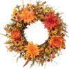 J'FLORU 22 Inch Artificial Fall Wreath Autumn Wreaths for Front Door Thanksgiving Wreath with Peony Dahlia Daisy Flowers for Thanksgiving Day Harvest Festival Wall Porch Indoor Outdoor