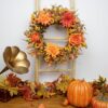 J'FLORU 22 Inch Artificial Fall Wreath Autumn Wreaths for Front Door Thanksgiving Wreath with Peony Dahlia Daisy Flowers for Thanksgiving Day Harvest Festival Wall Porch Indoor Outdoor