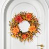 J'FLORU 22 Inch Artificial Fall Wreath Autumn Wreaths for Front Door Thanksgiving Wreath with Peony Dahlia Daisy Flowers for Thanksgiving Day Harvest Festival Wall Porch Indoor Outdoor