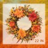 J'FLORU 22 Inch Artificial Fall Wreath Autumn Wreaths for Front Door Thanksgiving Wreath with Peony Dahlia Daisy Flowers for Thanksgiving Day Harvest Festival Wall Porch Indoor Outdoor